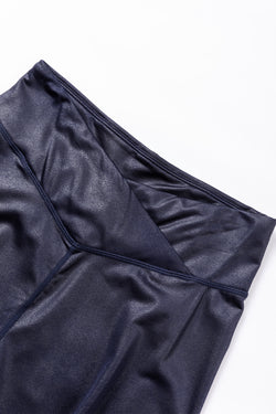 Navy Blue Cross Waist Elegant Leather Leggings