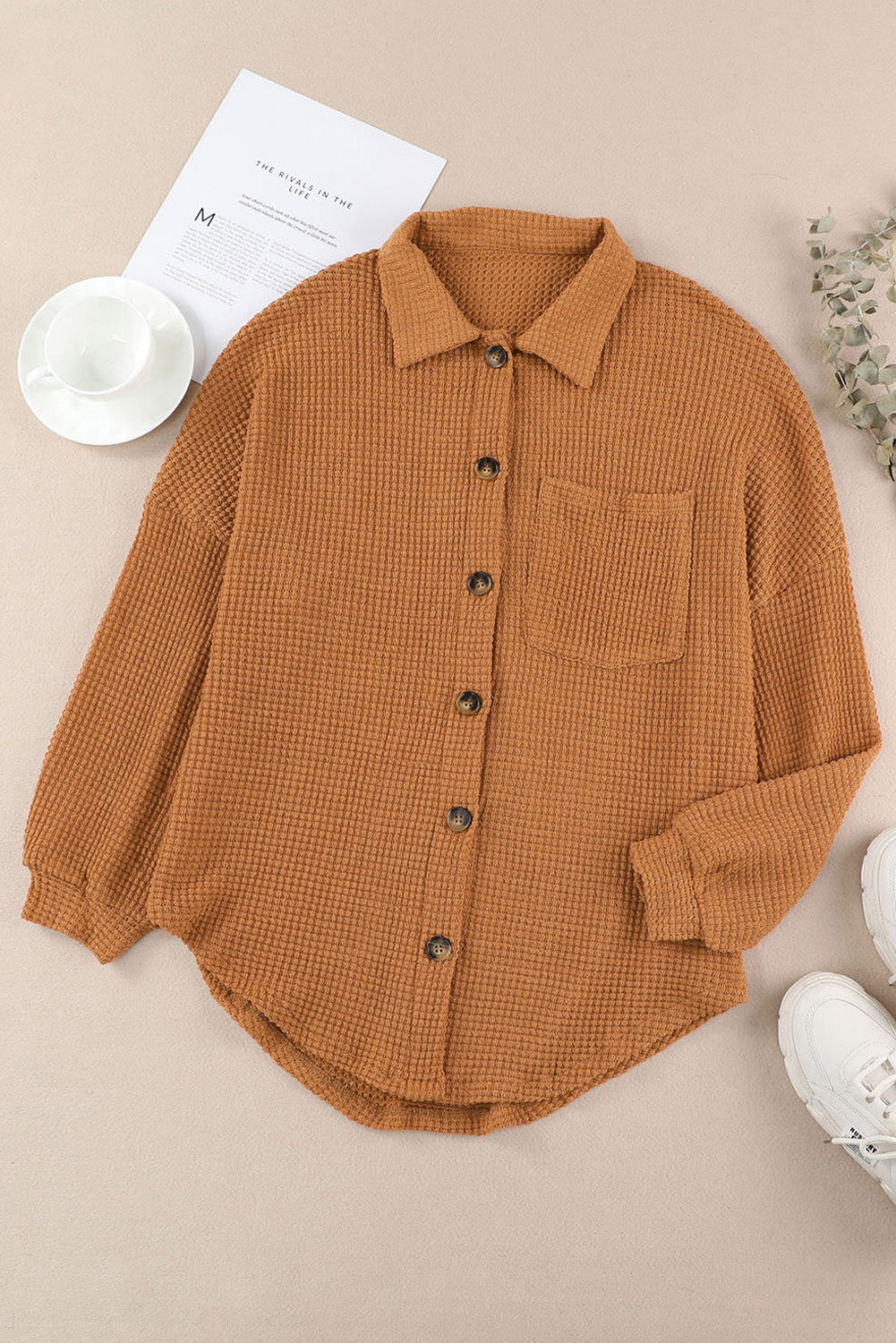 Botón Brown Waffle Button Camisa informal