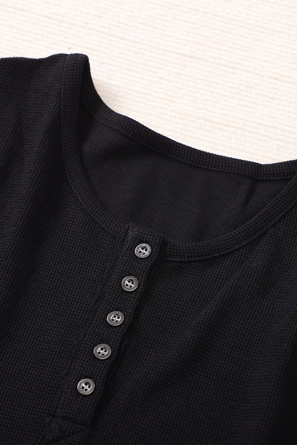 Black Waffle Knit Henley Top