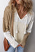 Lightweight V-neck sweater with openwork and knotted front in brown color block