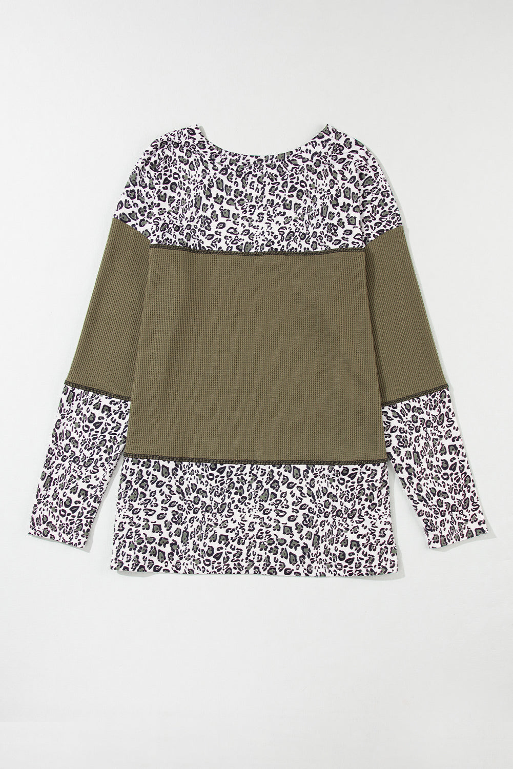 Top de patchwork de punto gofre con estampado de leopardo verde jungla