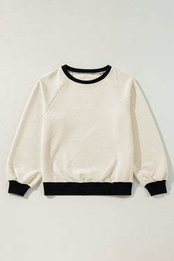 Bloque de color de chorro Bloque de color Raglan Raglan Crew Cuello Top -Textured Top