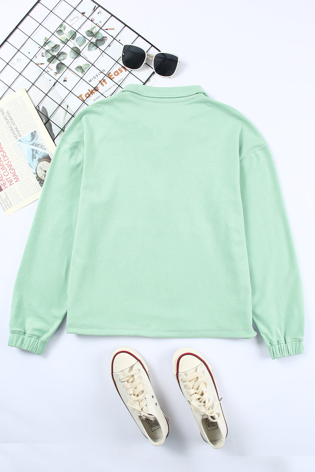 Grüne Reißverschluss Front -Taschen -Pullover Sweatshirt