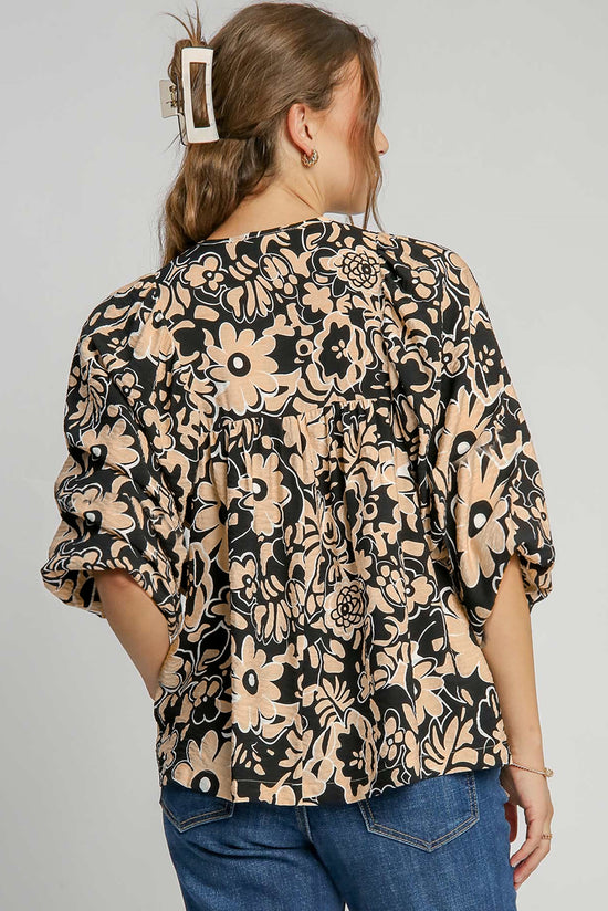 Boho blusa con flores fruncidos *