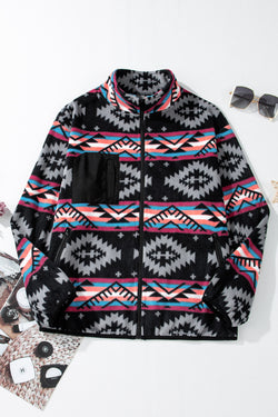 Chaqueta negra con collar con cremallera Aztec