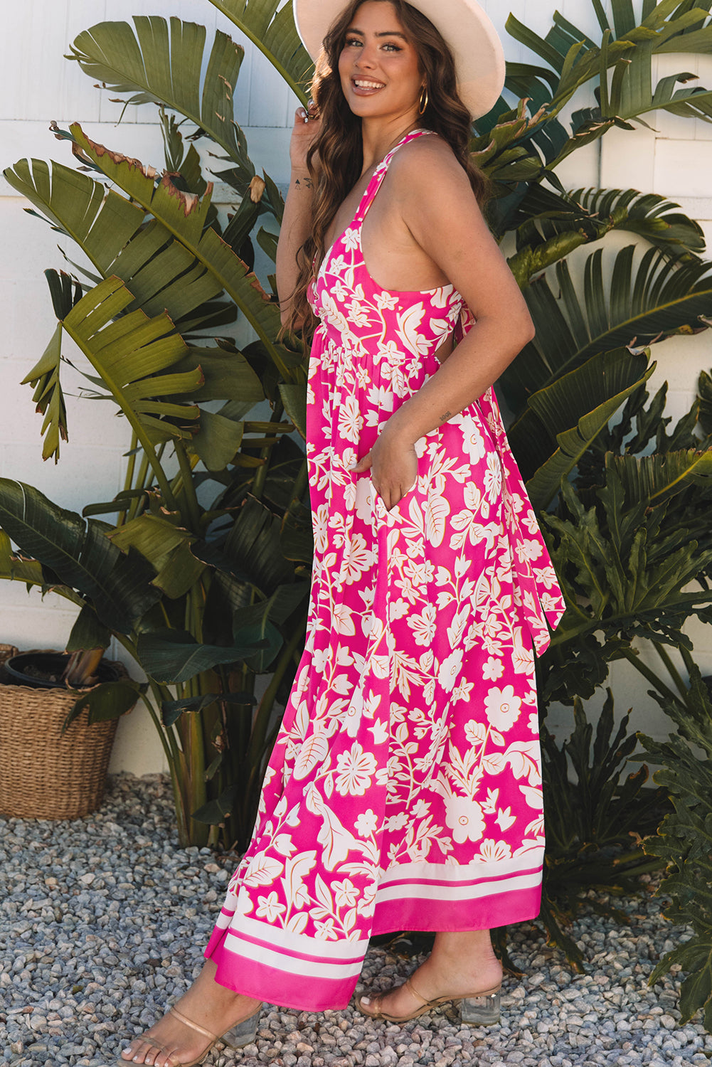 Robe longue à fleurs roses *