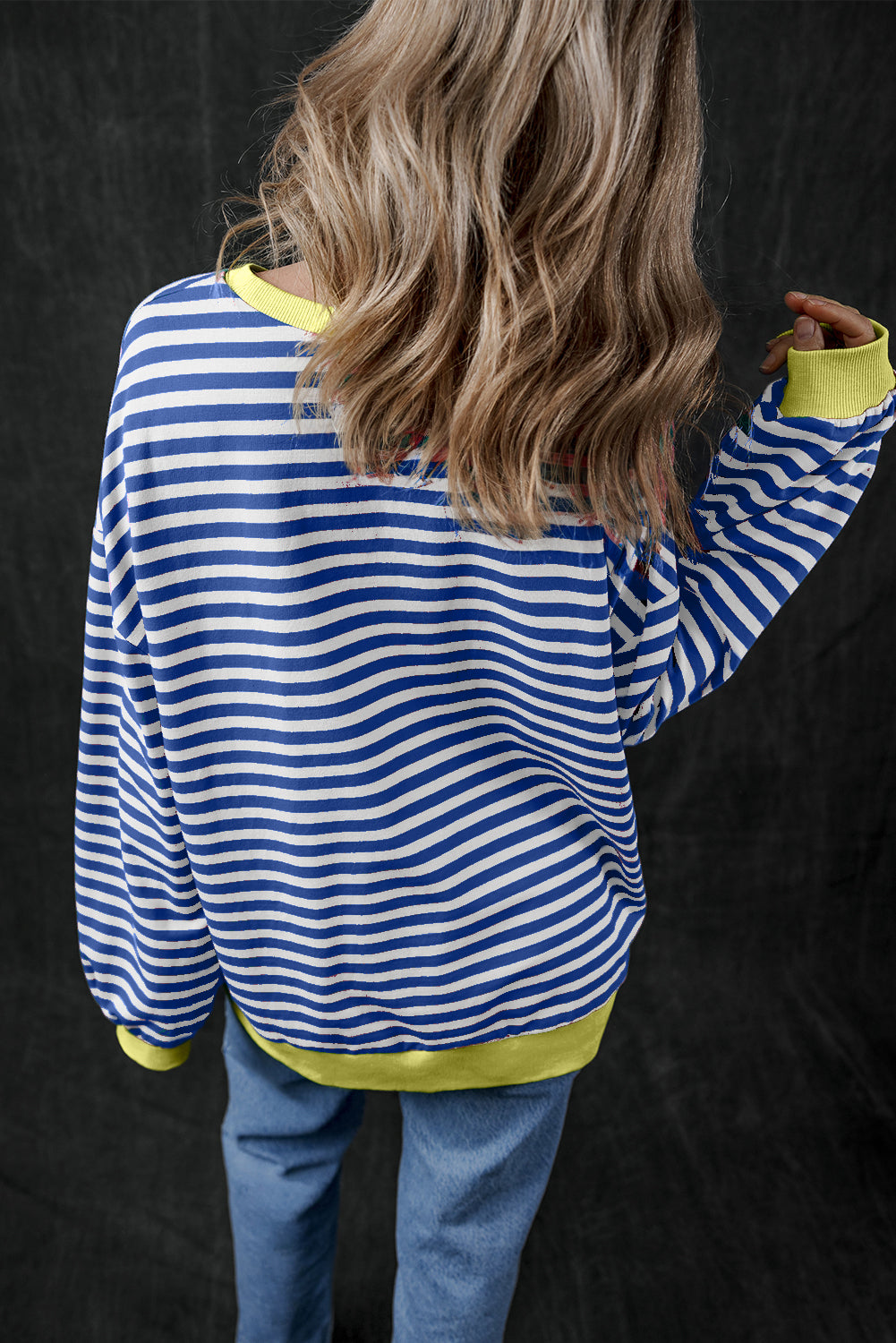 Stripe blu Stripe Oversize Contrast Taschet Pullover Felpa