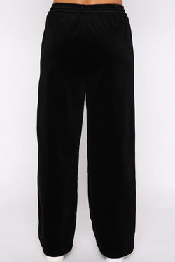 Pantalon large noir uni à taille avec cordon de serrage