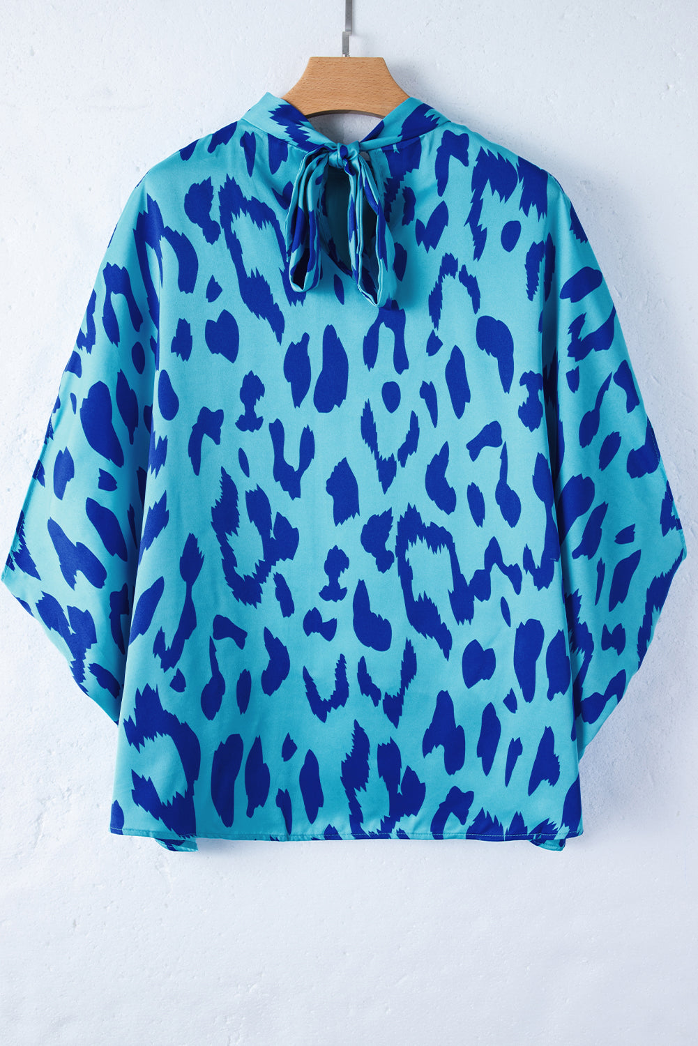 High Caftan Blue with Animal Print and Detail with rising collar