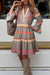 Simply Taupe Ethnic Print Buttoned V-Neck Ruffle Bell Sleeve Patchwork Dress