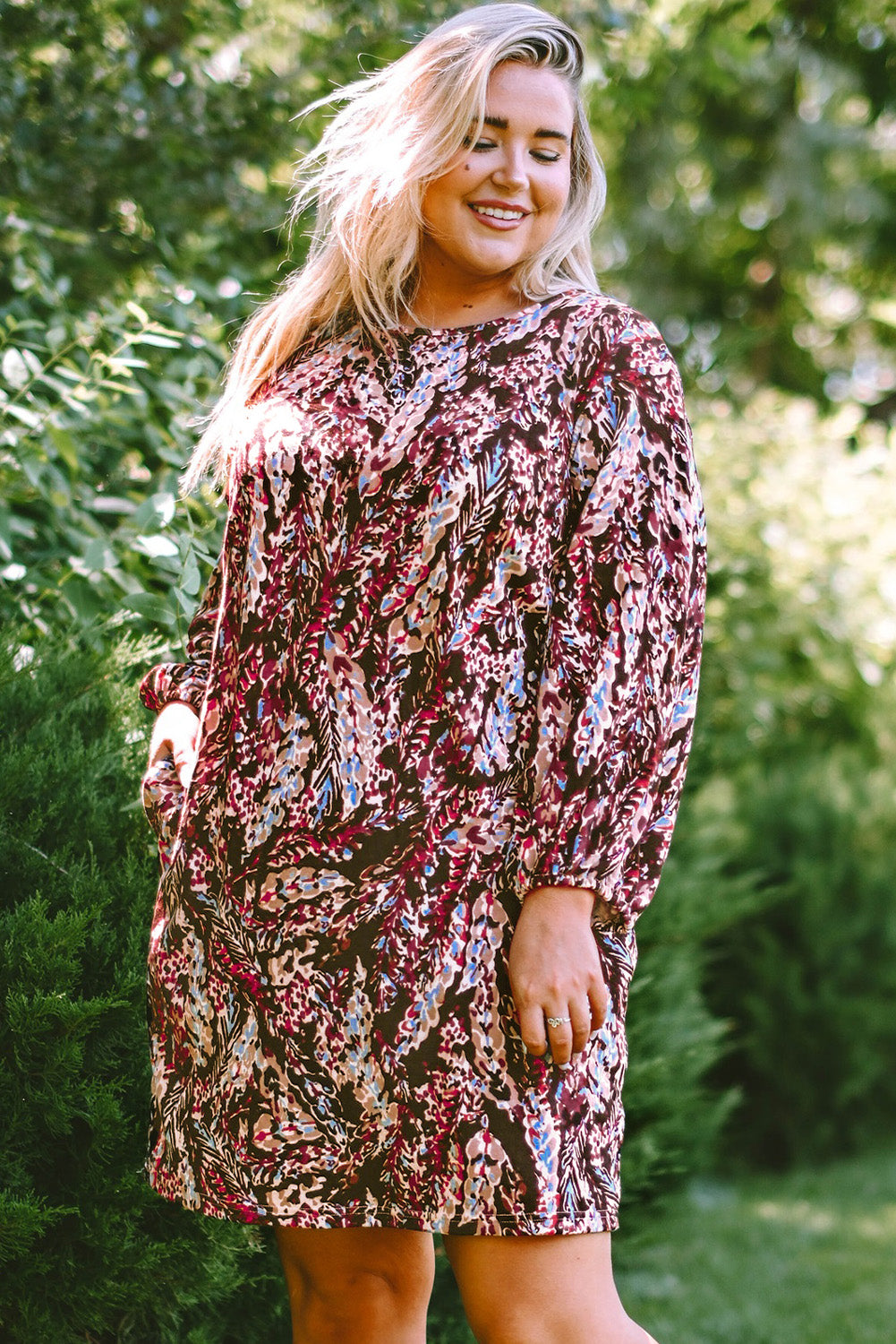 Plus Size Fiery Red Floral Print Mini Dress