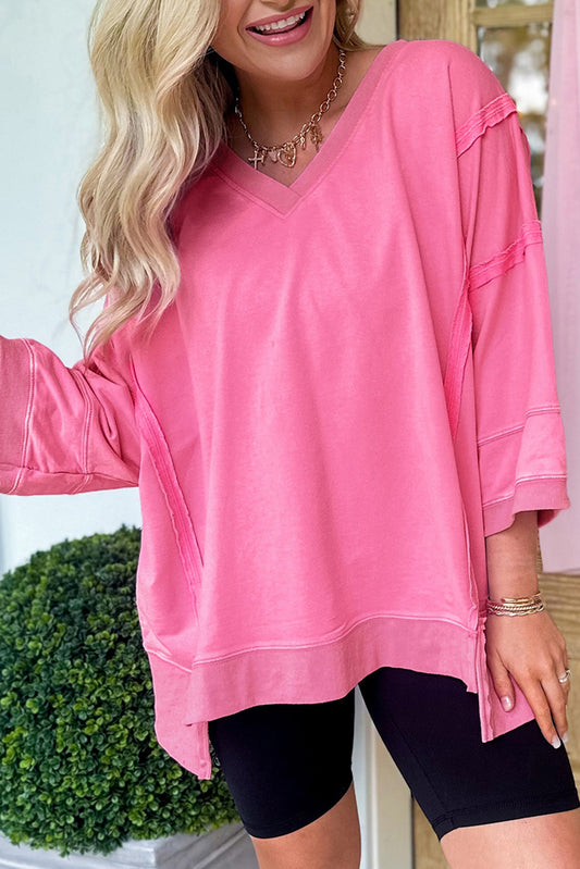 Bonbon Bracelet Sleeve Mineral Washed V Neck T Shirt