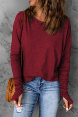Top de manga larga y cuello liso rojo brillante