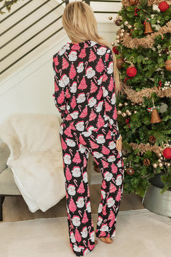 Pajama de dos piezas Negro con estampado de Santa Claus