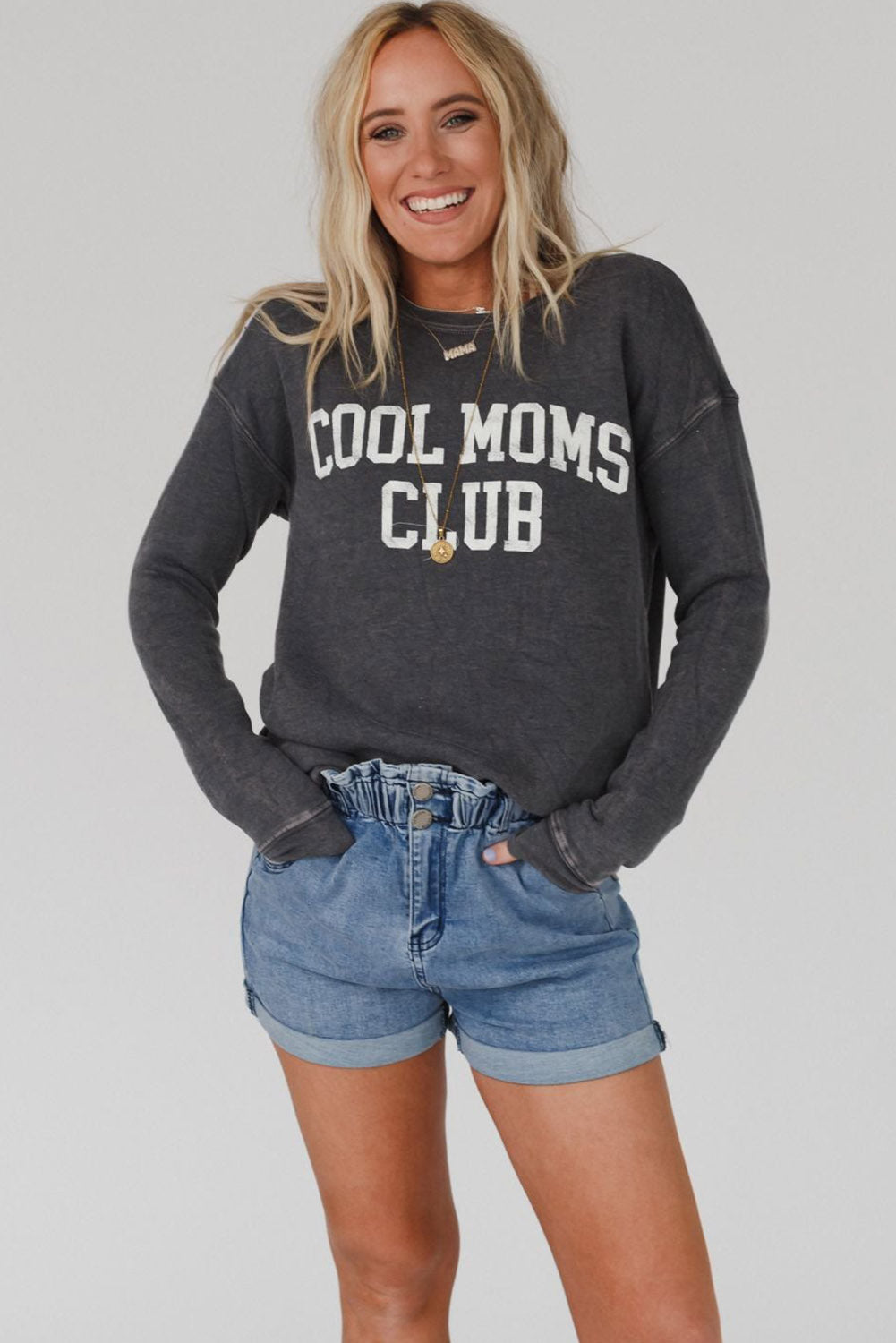 Grau Cool Moms Club Drop Schulter -Sweatshirt