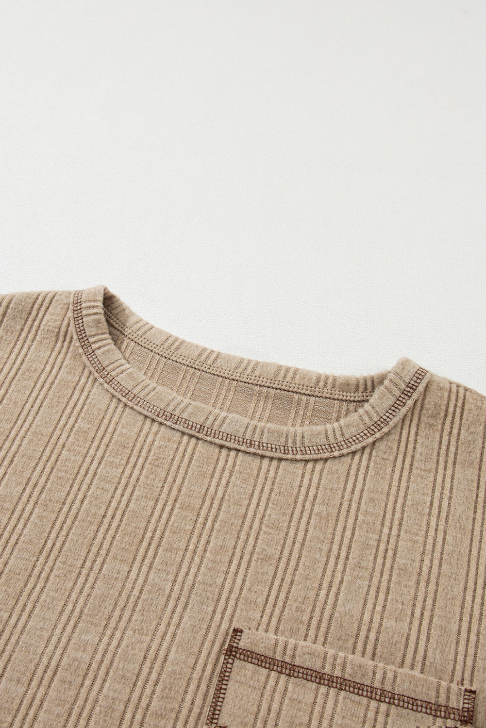 Pale Khaki Loose Exposed Stitching Textured Knit Top