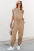 Light beige French cap sleeve open back drawstring jogging suit