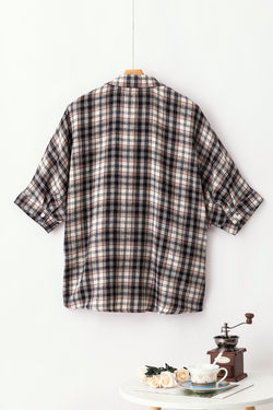 Oversize black shirt checkered and pockets