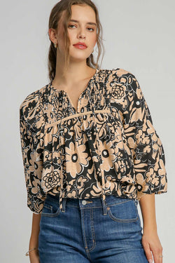 Boho blusa con flores fruncidos *