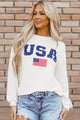 White sweatshirt with US flag motif and drawstring