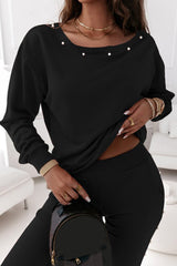 Ensemble pull et pantalon de jogging noir à décor de perles-A WOMAN WE LOVE