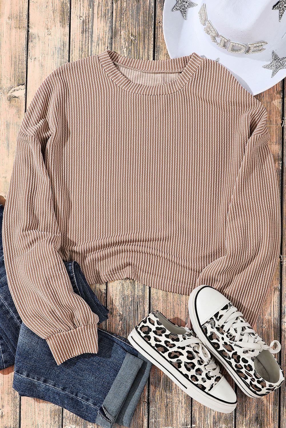 Khaki Long Sleeve Drop Shoulder Casual Top