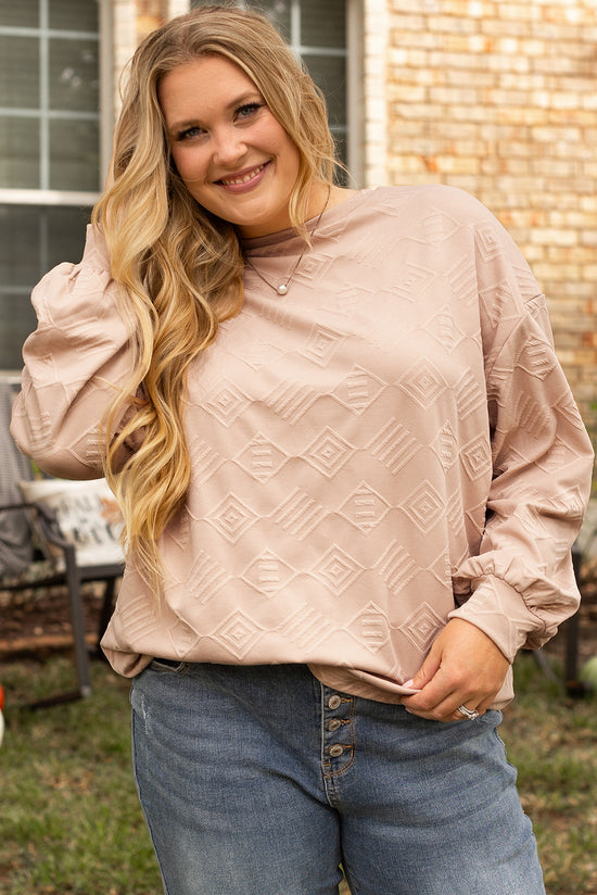 Parchment Plus Size Drop Shoulder Crew Neck Textured Sweatshirt