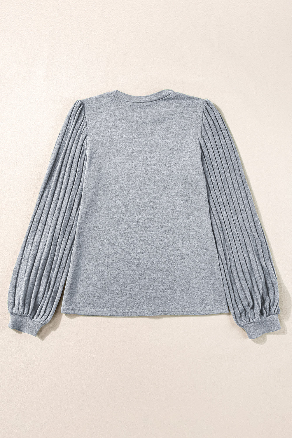 Gray Contrast Ribbed Bishop Sleeve Top