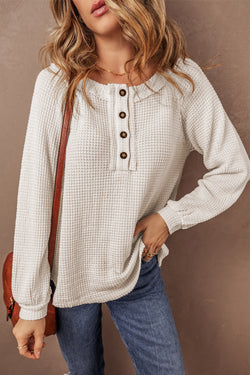 Large blouse with Raglan buttoned sleeves on the front in woven knitting oatmeal