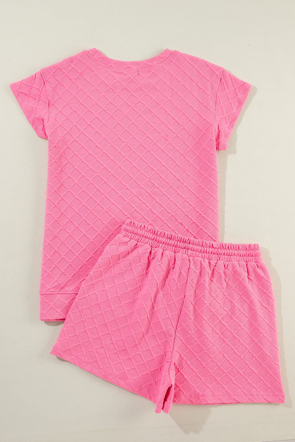 Sachet Pink Plaid Textured T-Shirt and Drawstring Shorts