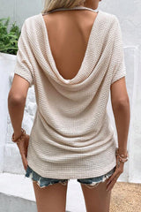 Apricot-open draped textured t-shirt