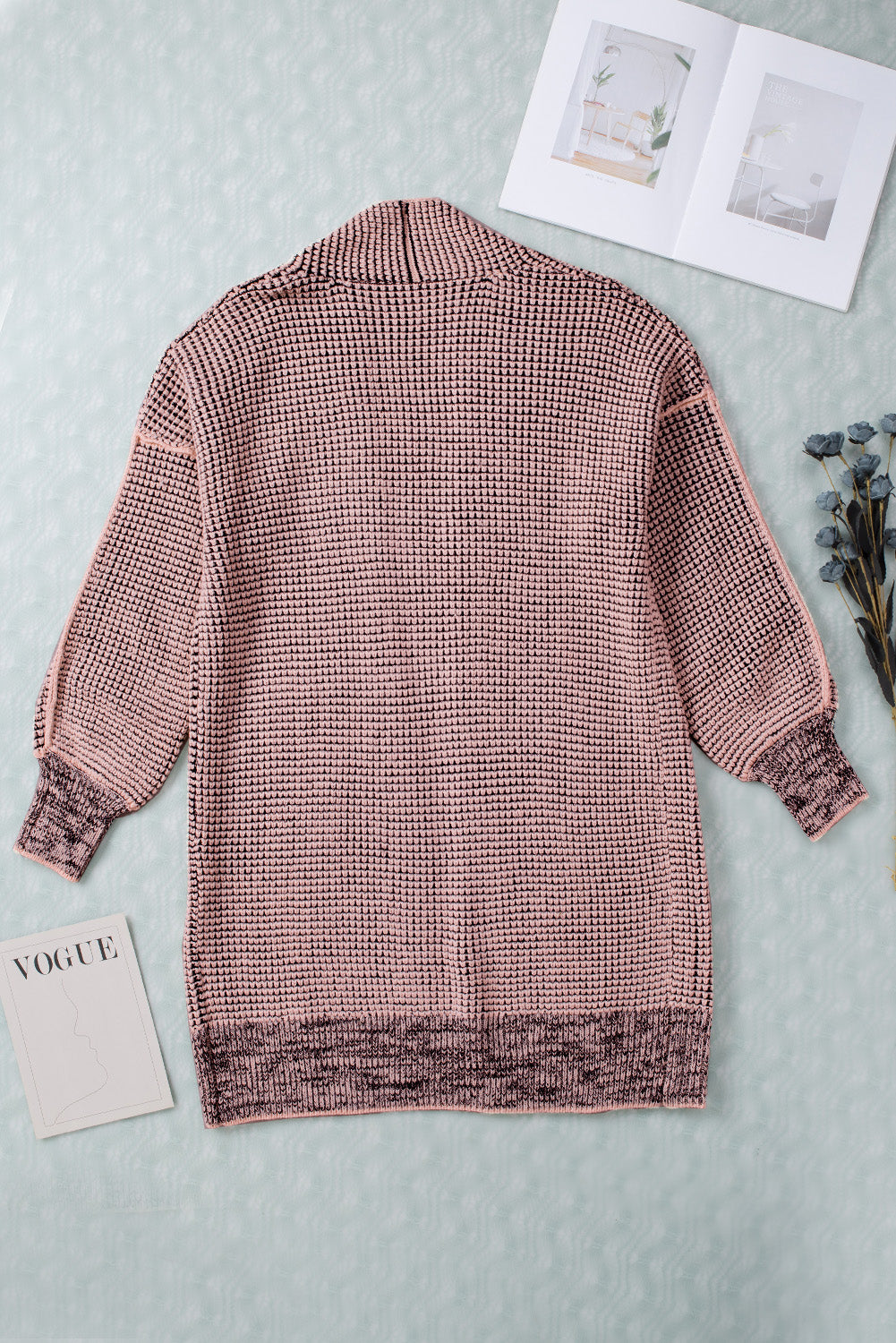 Cardigan long tricoté à carreaux rose ouvert sur le devant-A WOMAN WE LOVE