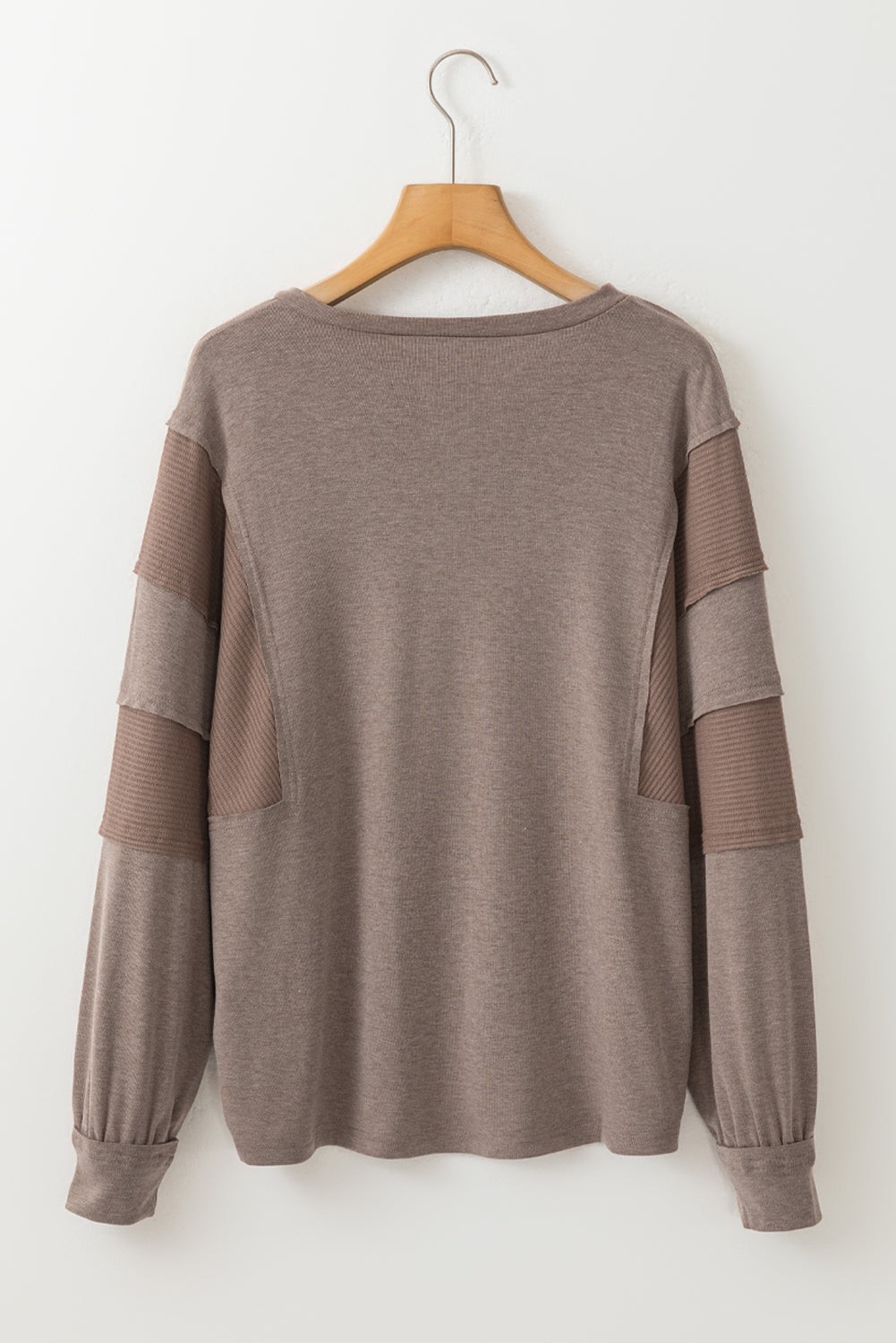 Chestnut Waffle Patchwork Dolman Sleeve Henley Top