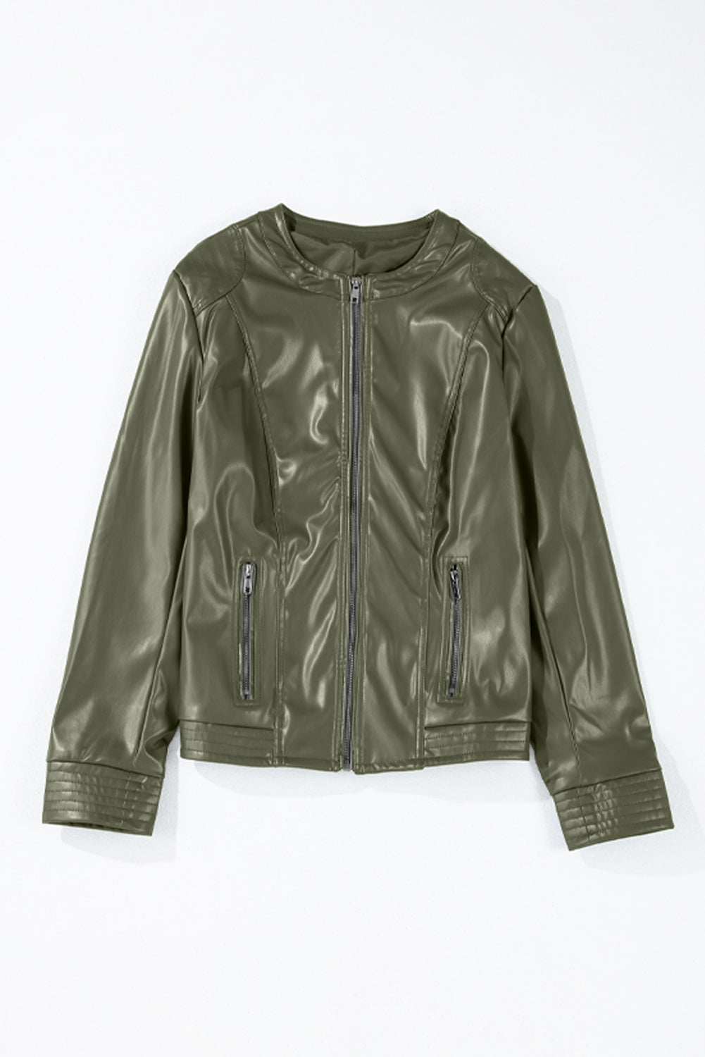 Blouson aviateur coupe slim en similicuir uni vert sauge avec fermeture éclair