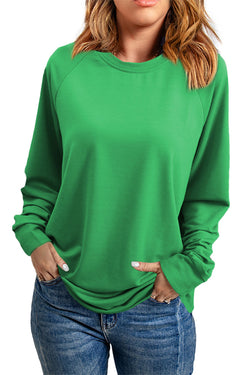 Plain green crew neck sweatshirt with raglan sleeves