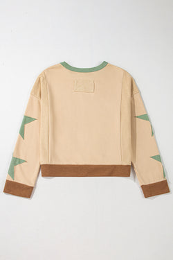 Parchment Star Oversized Sweatshirt with Exposed Seams and Patchwork