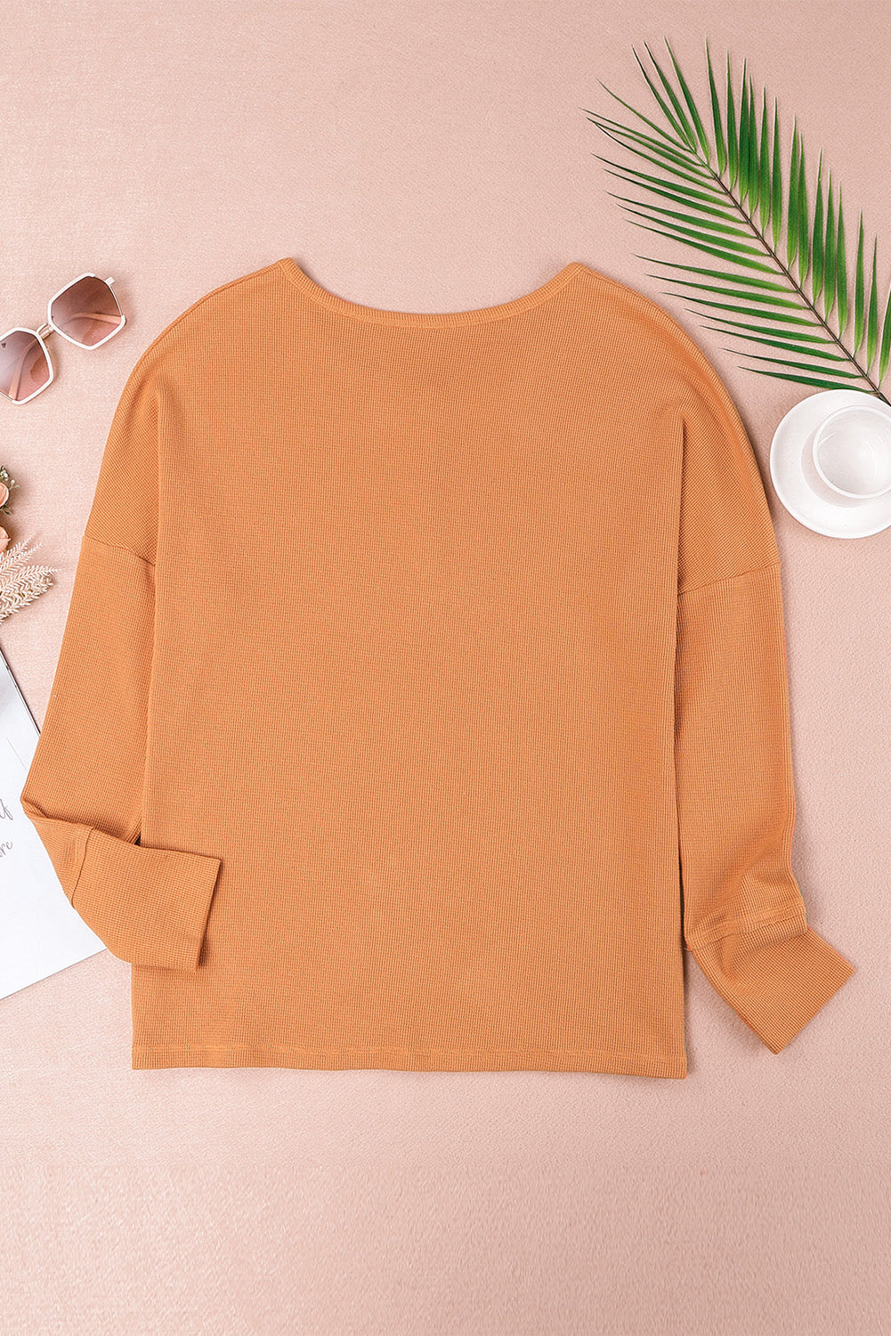 Top henley de punto tipo gofre naranja