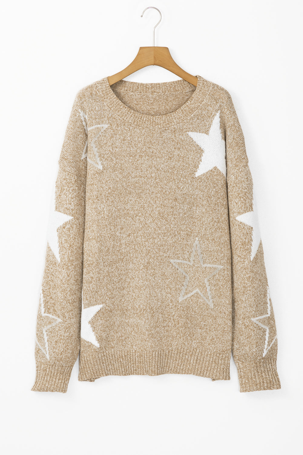 Khaki Star Patten Drop Should Plus Size Sweater