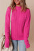 Solid Red Pink Cable Knit Drop Shoulder High Neck Sweater