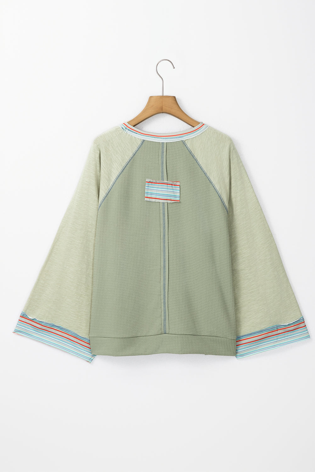 Haut raglan patchwork à manches larges en tricot gaufré vert Meadow Mist