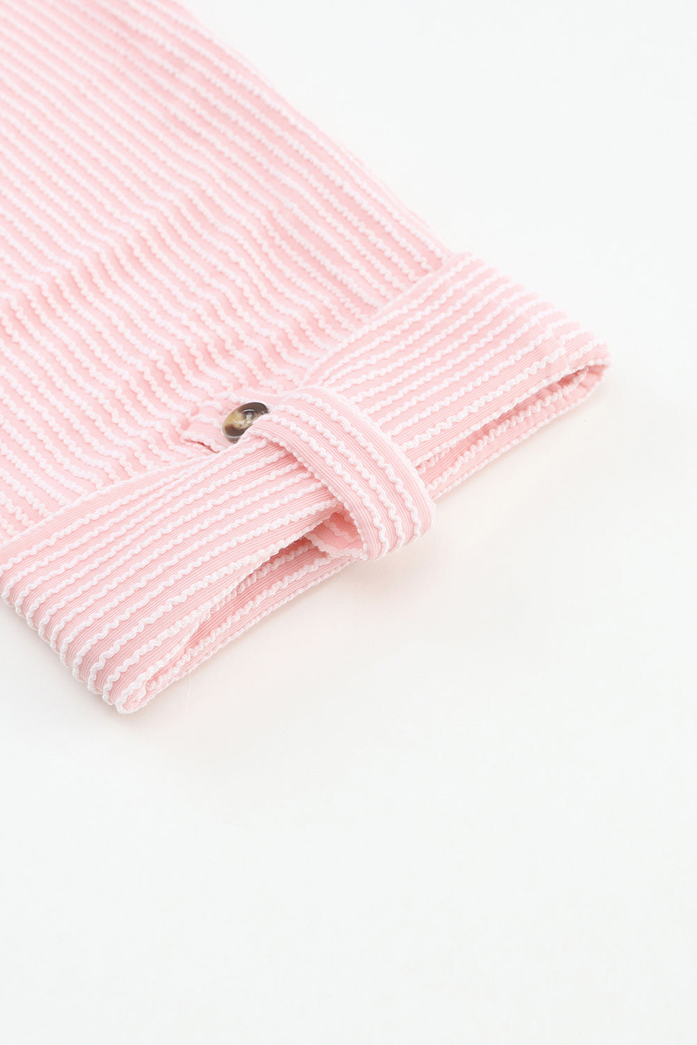 Pink Roll Tab Sleeve Ribbed Cording Shacket