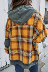 Orange hooded jacket checked tiles and buttons