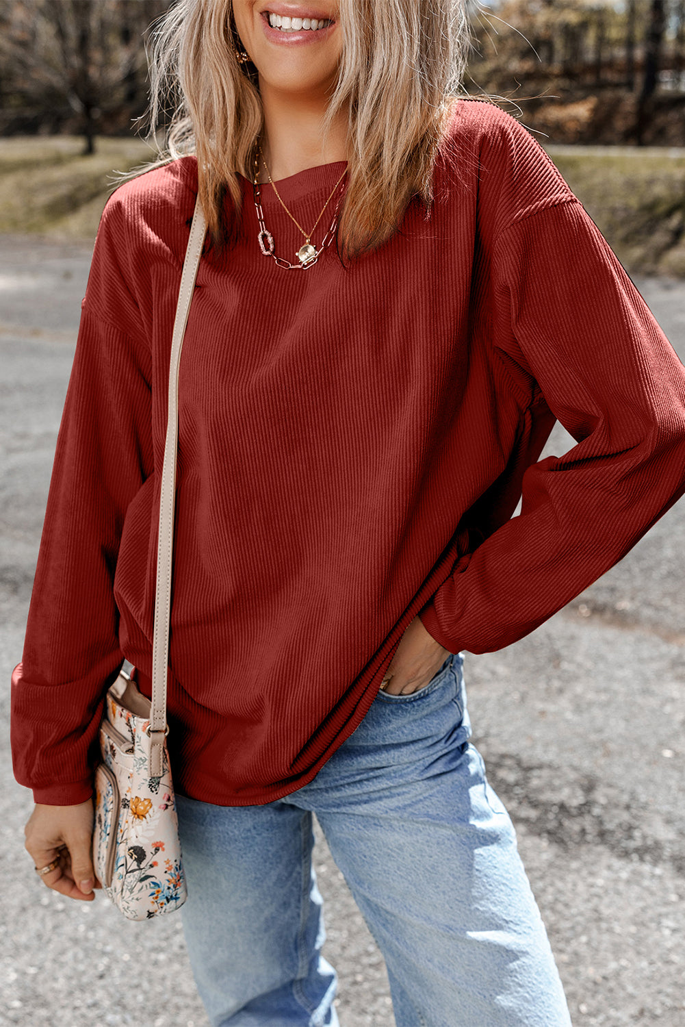 Racing red corduroy oversized sweatshirt