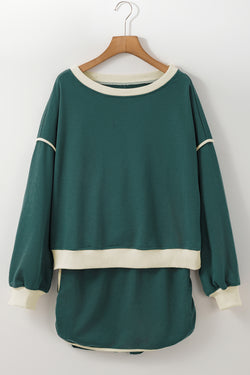 Evergreen -colored contrasting sweater set *